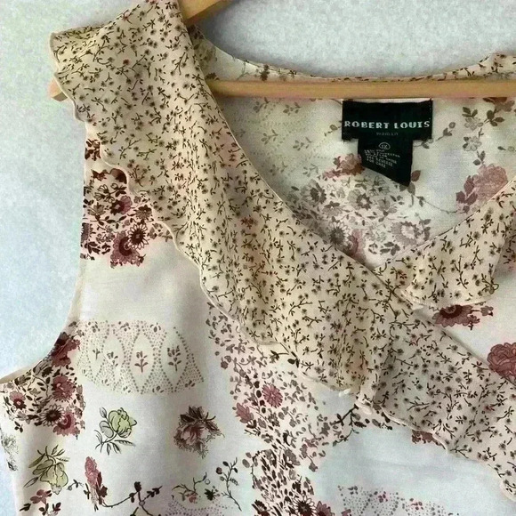 Robert Louis Silk Floral Sleeveless Ruffle V Neck Tank Top Blouse Size 1X - Picture 4 of 11